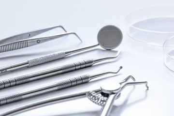 dental tools on white background close up