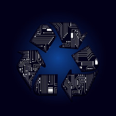 Recycle symbol with a technological electronics circuit..