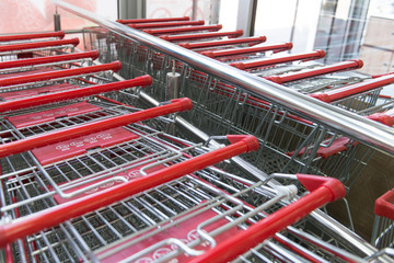 Metal Shop Carts Supermarket Close Up