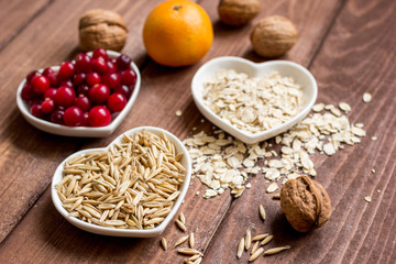 concept healthy for heart food on wooden background
