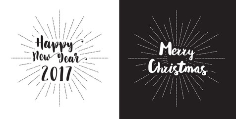 Happy New 2017 Year. Holiday Vector Illustration vintage style