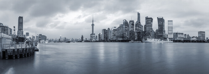 Naklejka premium Shanghai skyline and modern cityscape panoramic view at night,China