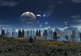 3d Created and Rendered Fantasy Alien Planet - Illustration
