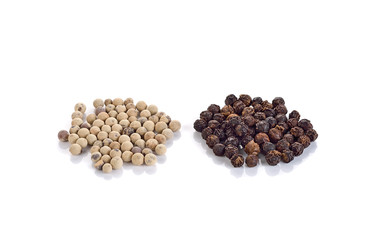 Black pepper and white pepper white background