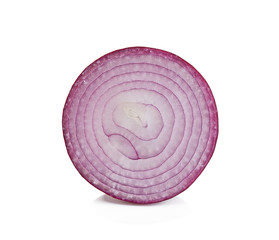 sliced red onion isolated on white background