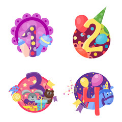 Happy birthday badges vector icons.