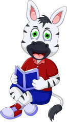 cute zebra cartoon reading book