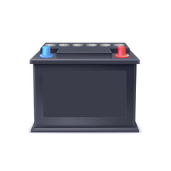 Fototapeta premium Car battery isolated on white background, car auto parts electrical supply. 3D illustration.