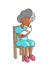 Old Granny Sitting on Chair With a Pet Illustration