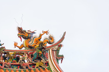 Asia culture concept - Roof with beautiful decoration of famous heritage landmark, the traditional old oriental Chinese temple, lungshan in Taipei, Taiwan