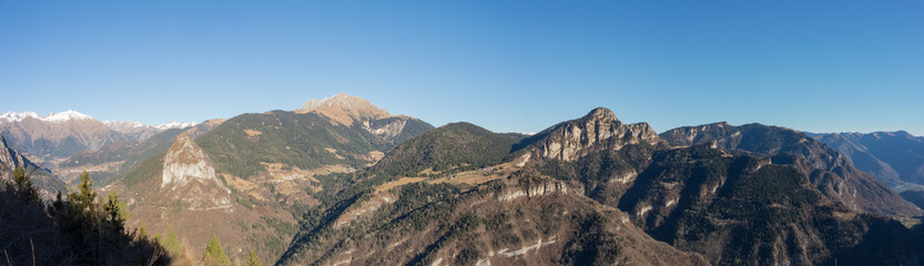 Great landscape on the Orobie Alps in fall season. View of the highest mountains.  Panorama mountain pass called Passo della Presolana, Di Scalve valley, Bergamo, Italy. 