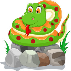 cute snake cartoon on the stone