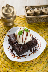 Chocolate brownie and ice cream