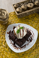 Chocolate brownie and ice cream