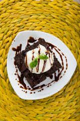 Chocolate brownie and ice cream