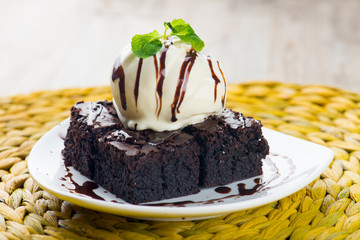 Chocolate brownie and ice cream