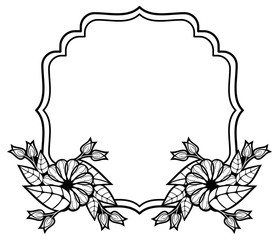 Black and white frame with decorative flowers. 