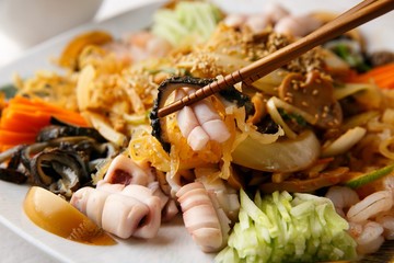 yangjangpi,Assorted Seafood and Vegetables with Mustard Sauce