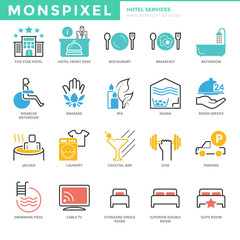 Flat thin line Icons set of Hotel Services. Pixel Perfect Icons.