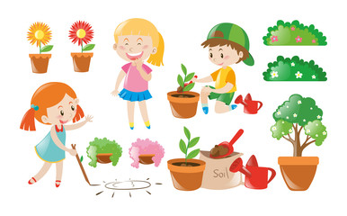 Boy and girl doing garden work