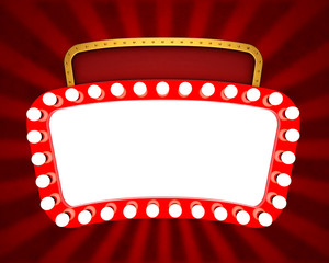 Glowing retro cinema banner with rays. 3D rendering