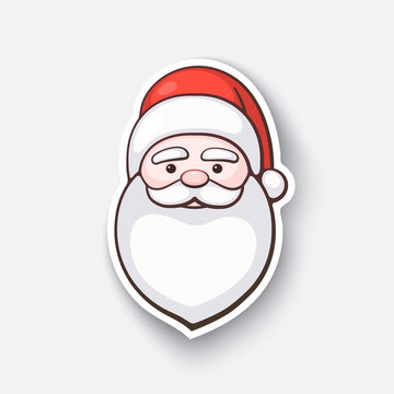 Vector illustration. The head of Santa Claus. Spirit of Christmas. Cartoon funny sticker in comic style with contour. Decoration for greeting cards, posters, patches and prints for clothes, emblems
