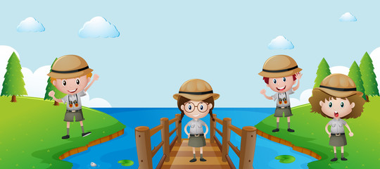 Four kids having fun outdoor