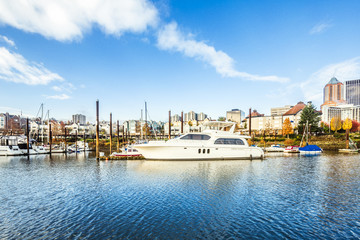 cityscape and skyline of portland from water