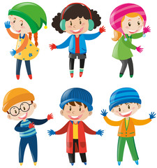 Boys and girls in winter outfit