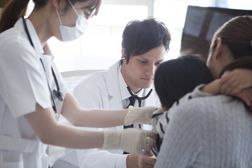 Obraz premium Pediatrics, doctor, boy, mother,