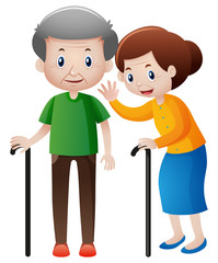 Grandfather and grandmother with walking stick