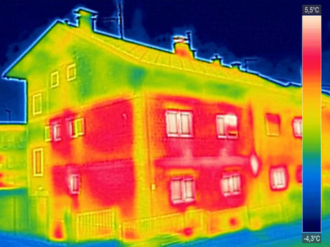 Infrared thermovision image showing lack of thermal insulation o