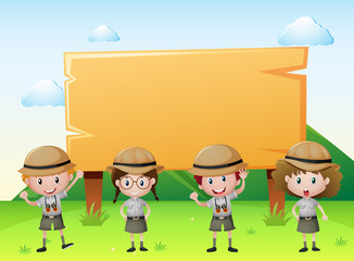 Sign template with kids in safari outfit