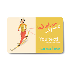 Winter sports, cross country skiing. Sale discount gift card. Br