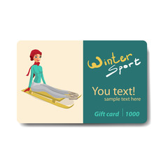 Winter sports, sled. Sale discount gift card. Branding design fo