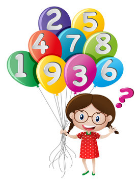 Little girl holding balloons with numbers