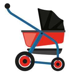 Baby stroller in red and blue