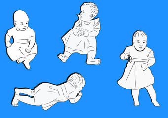 four small isolated girl white sketches