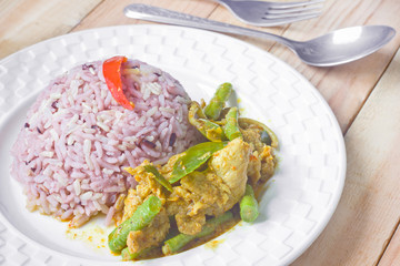 Spicy pork curry and rice, Thai food.