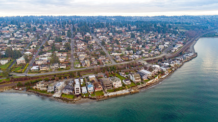 Fototapeta na wymiar Richmond Beach Shoreline Washington Waterfront Housing Aerial View