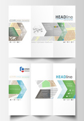 Tri-fold brochure business templates on both sides. Easy editable layout. City map with streets. Flat design template for tourism businesses, abstract vector illustration.