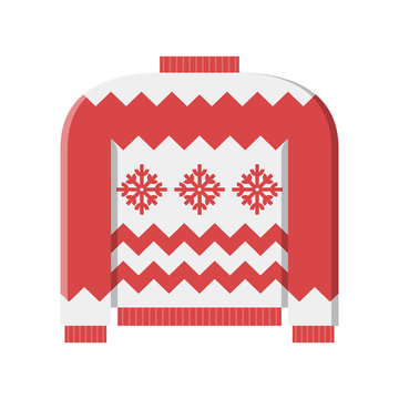 Red winter ugly sweater vector illustration in flat design.