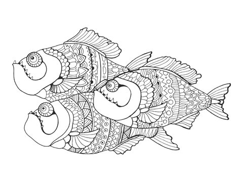 black and white fish with detailed patterns clip art preview