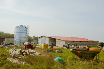 Fototapeta na wymiar Wide view of farm buildings