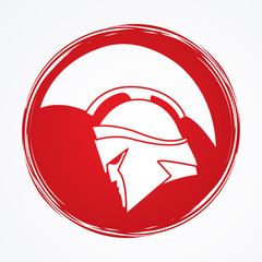 Spartan warrior helmet designed on grunge circle graphic vector.
