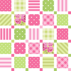 Cute seamless vintage pattern as patchwork in shabby chic style ideal for kitchen textile or bed linen fabrics, curtains, carpets, tablecloth, wallpaper design, can be used for scrap booking paper etc