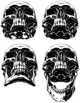 Black scary graphic human skull tattoo set