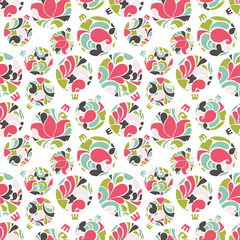 Seamless bright pattern with tracery floral Christmas balls