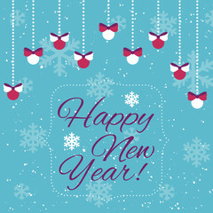 Happy New Year bright card with Christmas toys