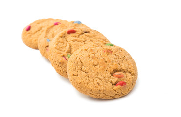 Cookies with color chocolate drops isolated